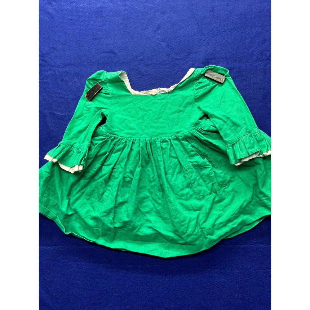 Girls Petit Papillon Vintage Style Ruffle Pocket Dress Size 4 Green